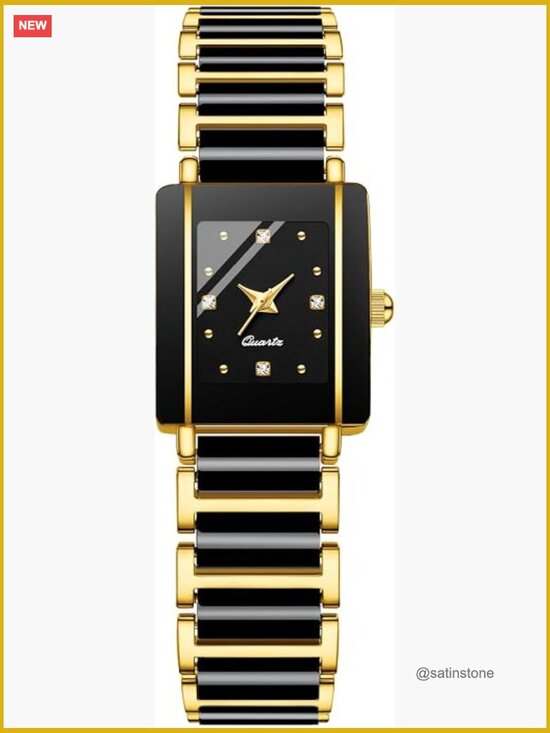Vintage Square Ceramic Ladies Quartz Watch with Diamond Accents display picture 1